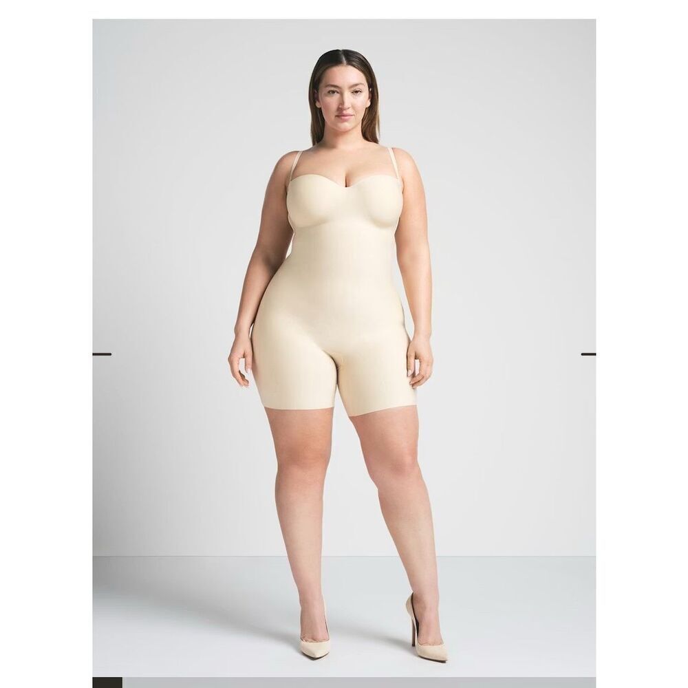 Skims CORE SCULPT UNDERWIRE MID THIGH BODYSUIT. 3X (missing straps) tan beige